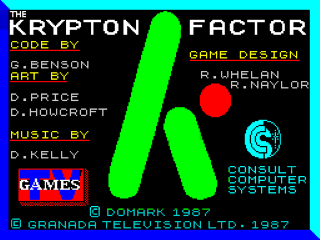 The Krypton Factor title screen for ZX Spectrum